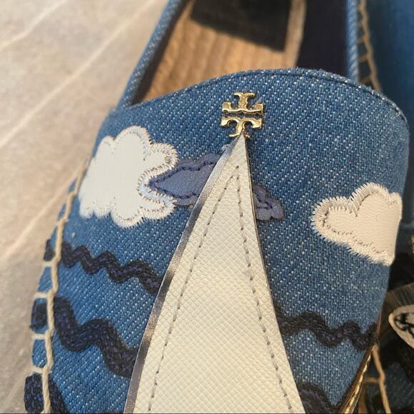Tory Burch Slip On Platform Espadrille Shoes Sailing Coastal NEW Blue Womens 5 - Picture 9 of 12